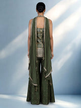 Mehendi green silk palazzo suit for women with dupatta