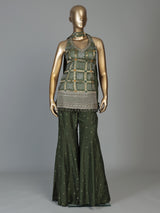 Mehendi green silk palazzo suit for women with dupatta