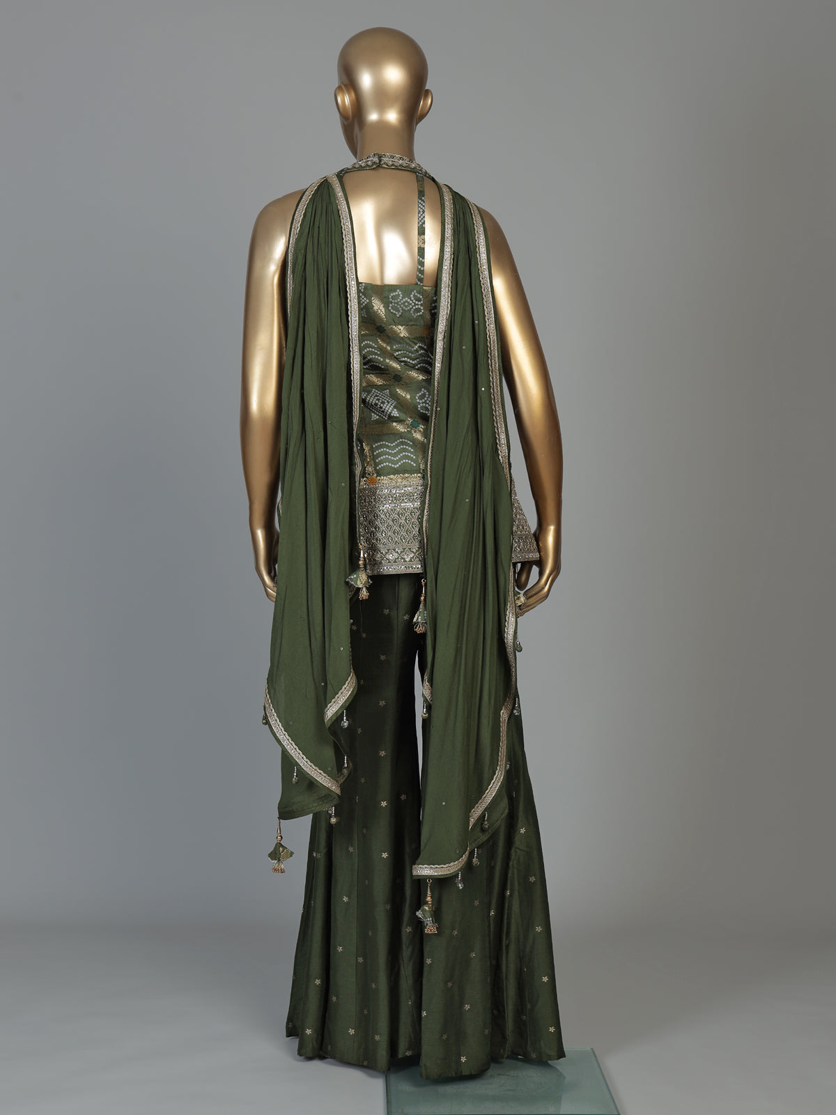 Mehendi green silk palazzo suit for women with dupatta