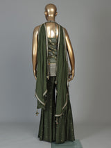 Mehendi green silk palazzo suit for women with dupatta