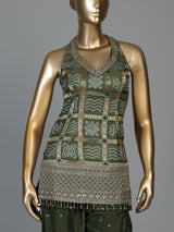 Mehendi green silk palazzo suit for women with dupatta