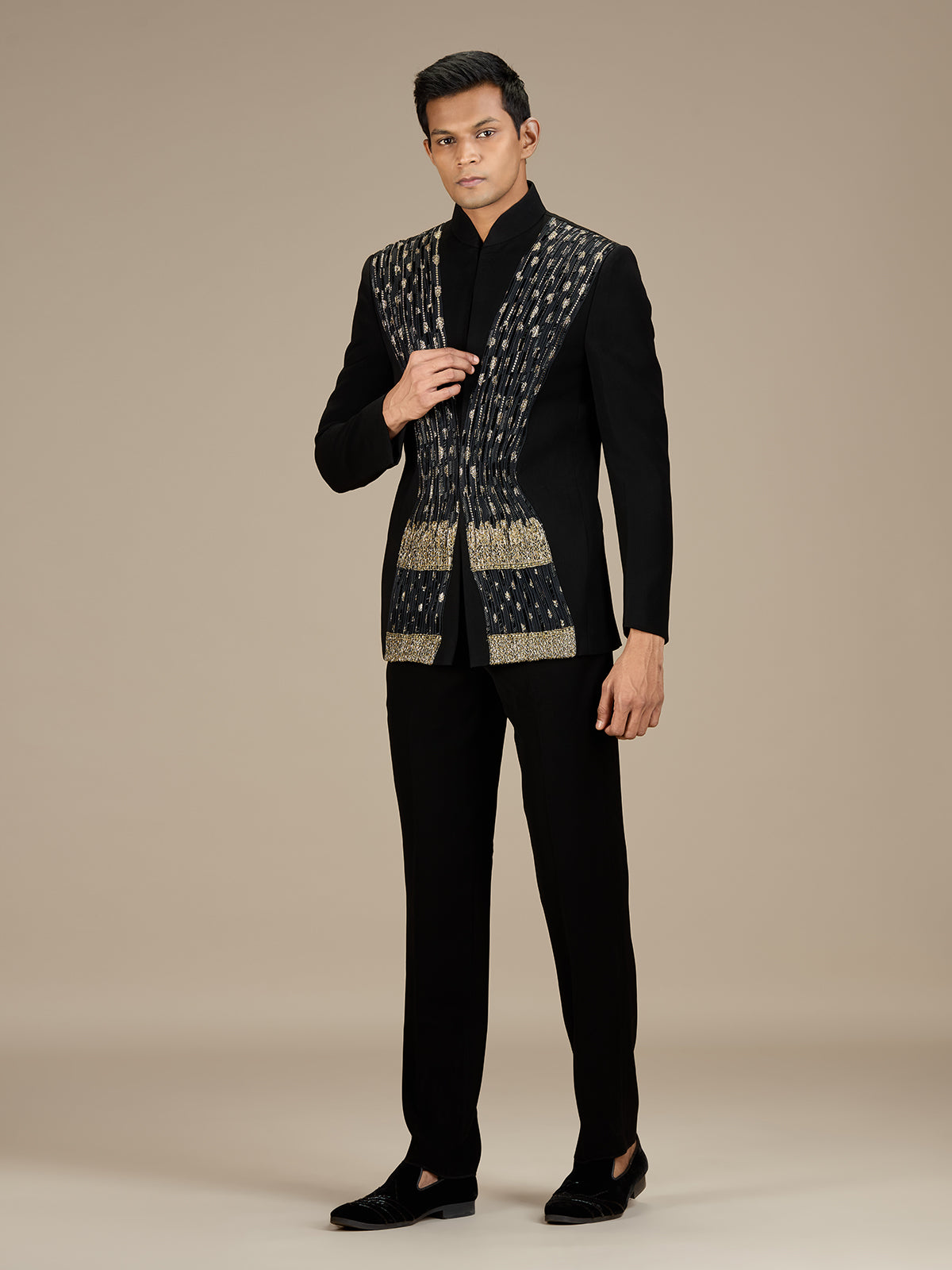 Black mens classic tailored jodhpuri suit
