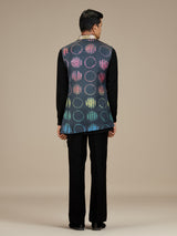 Black mens contemporary bandhani longline waistcoat set