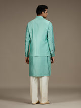 Sea green mens statement silk nehru waistcoat set
