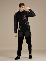 Black mens sophisticated embroidered nehru waistcoat set