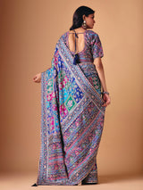 Blue modal silk colorful motif embellished saree for wedding
