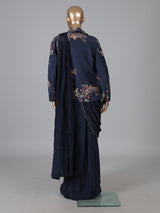 Navy blue dola silk designer ready to wear saree with jacket