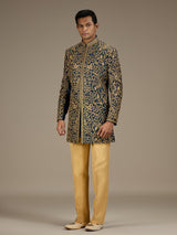 Blue mens heritage raw silk indo western set