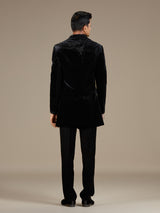 Black mens designer velvet indo western jacket set