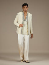 Beige mens premium short indo western jacket set