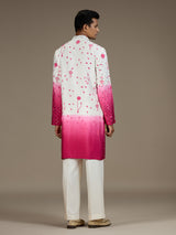 White pink mens artisanal silk kurta suit with dupatta