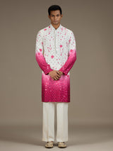 White pink mens artisanal silk kurta suit with dupatta
