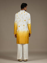 White yellow mens artisanal silk kurta suit with dupatta