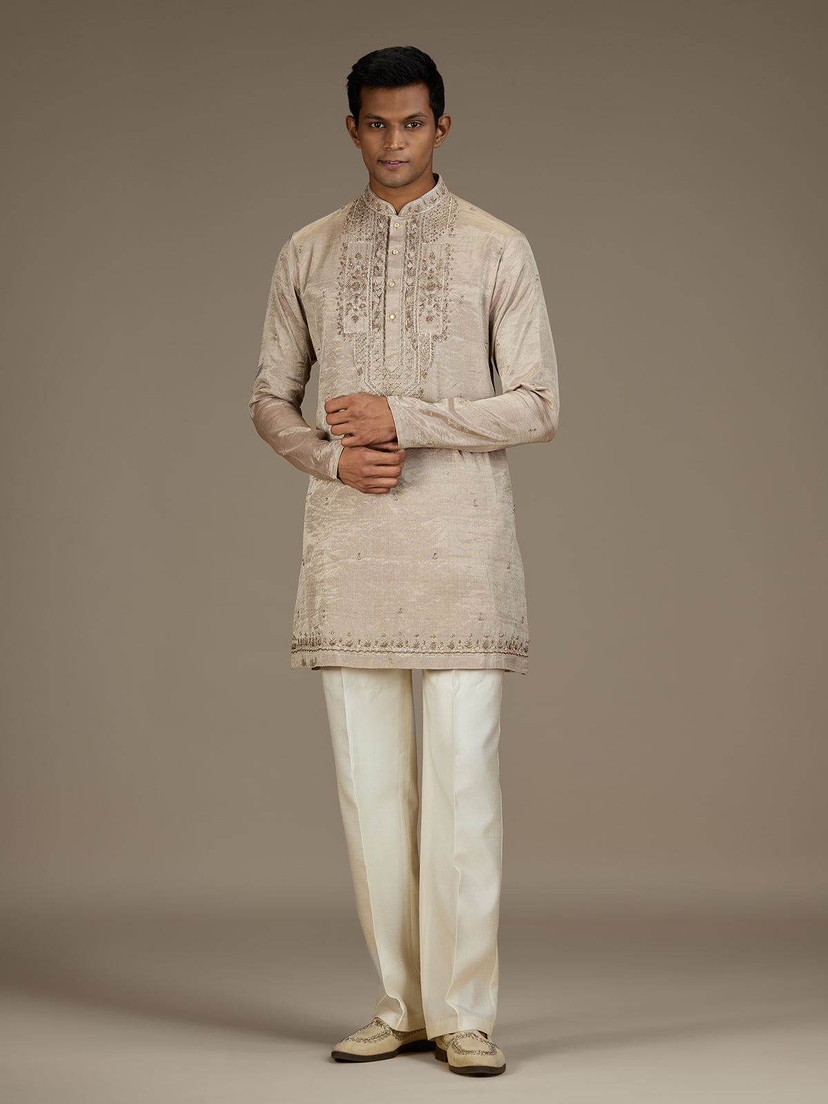 Champagne gold mens luxury embroidered kurta pant