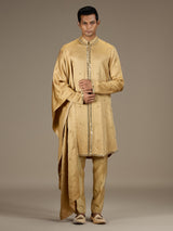 Gold mens regal embroidered kurta suit with dupatta