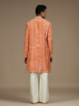 Orange mens regal bandhani embroidered kurta pyjama