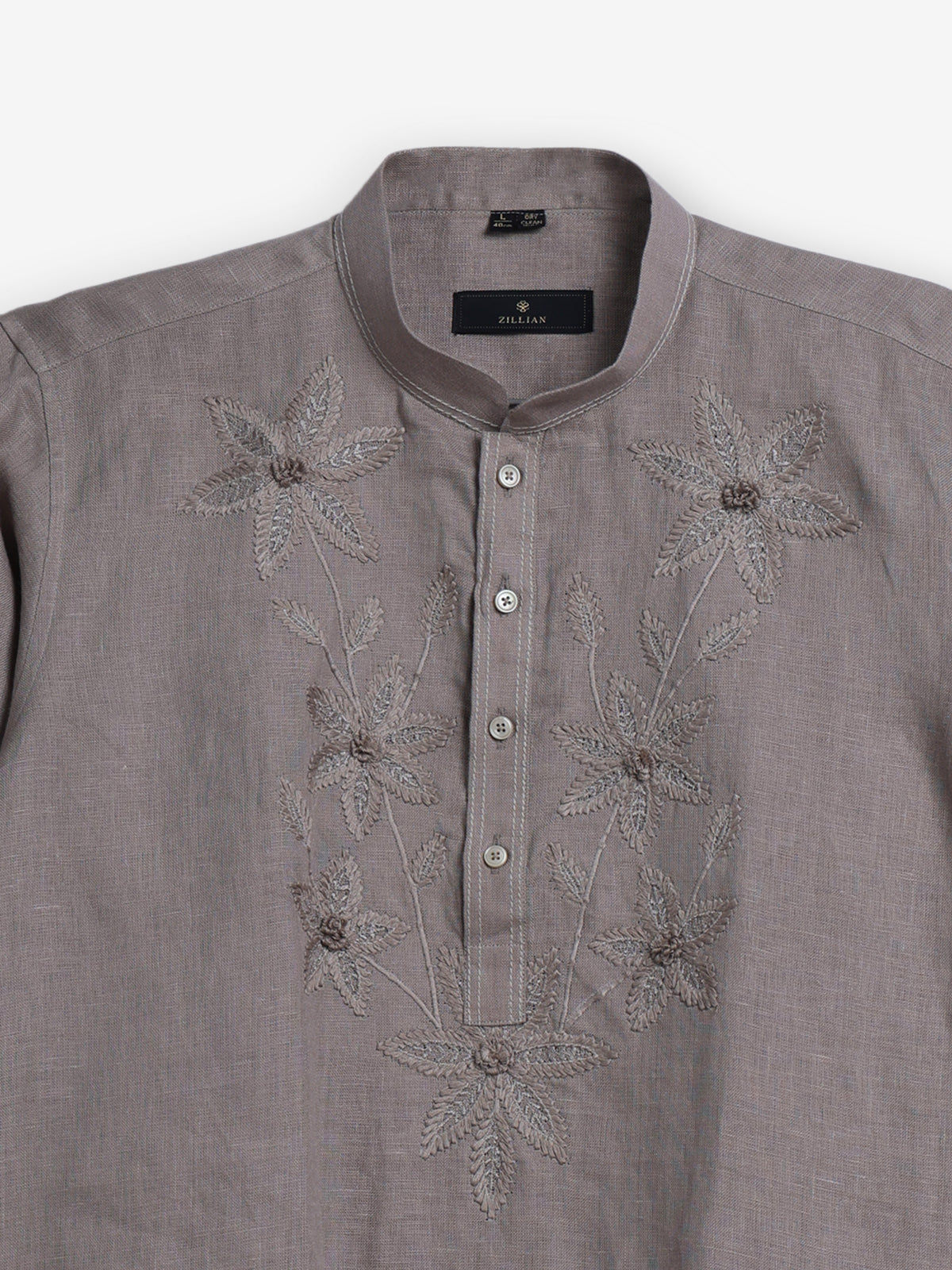Light brown linen embroidered men festive kurta