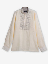 Butter yellow cotton linen embroidered men kurta