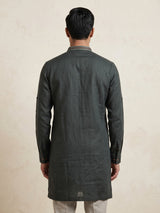 Bottle green cotton silk embroidered men festive kurta