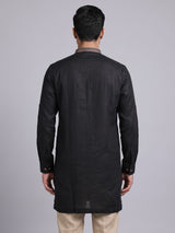 Black cotton silk embroidered men festive kurta