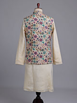 Cream luxury floral embroidered men nehru waistcoat set