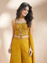 Mustard yellow chiffon georgette palazzo suit for festive celebrations