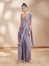 Lilac purple chinon crepe silk indowestern suit with dupatta