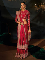 Magenta pink viscose satin women saree with zari