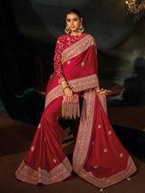 Magenta pink viscose satin women saree with zari