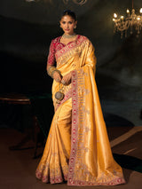 Mustard yellow madhurai silk women saree with pallu