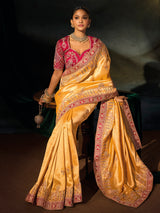 Mustard yellow madhurai silk women saree with pallu