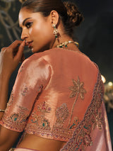 Pink peach madhurai silk women saree with mirror work