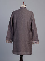 Dusty purple linen men embroidered kurta suit