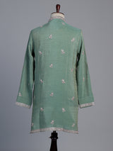 Pista green shimmer silk men kurta suit
