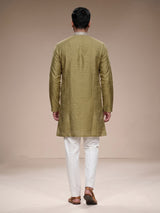 Mustard mehendi shimmer silk men kurta suit