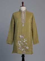 Mustard mehendi shimmer silk men kurta suit