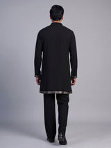 Black metallic men wedding reception kurta suit