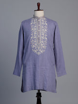 Pastel blue linen men embroidered kurta suit