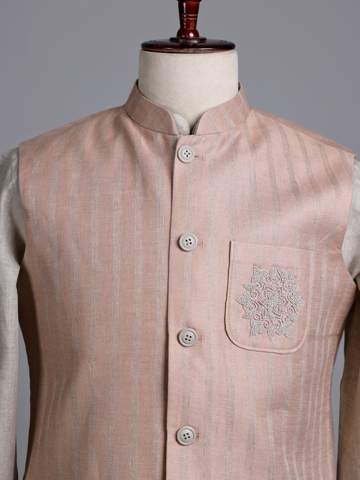Dark peach artisanal bead embroidered men waistcoat