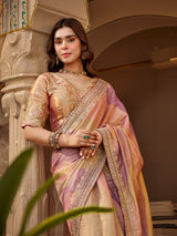 Multicolor tissue silk women saree with floral artistry