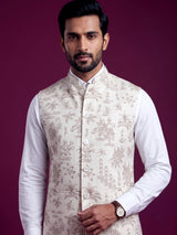 Cream heritage botanical embroidered men waistcoat