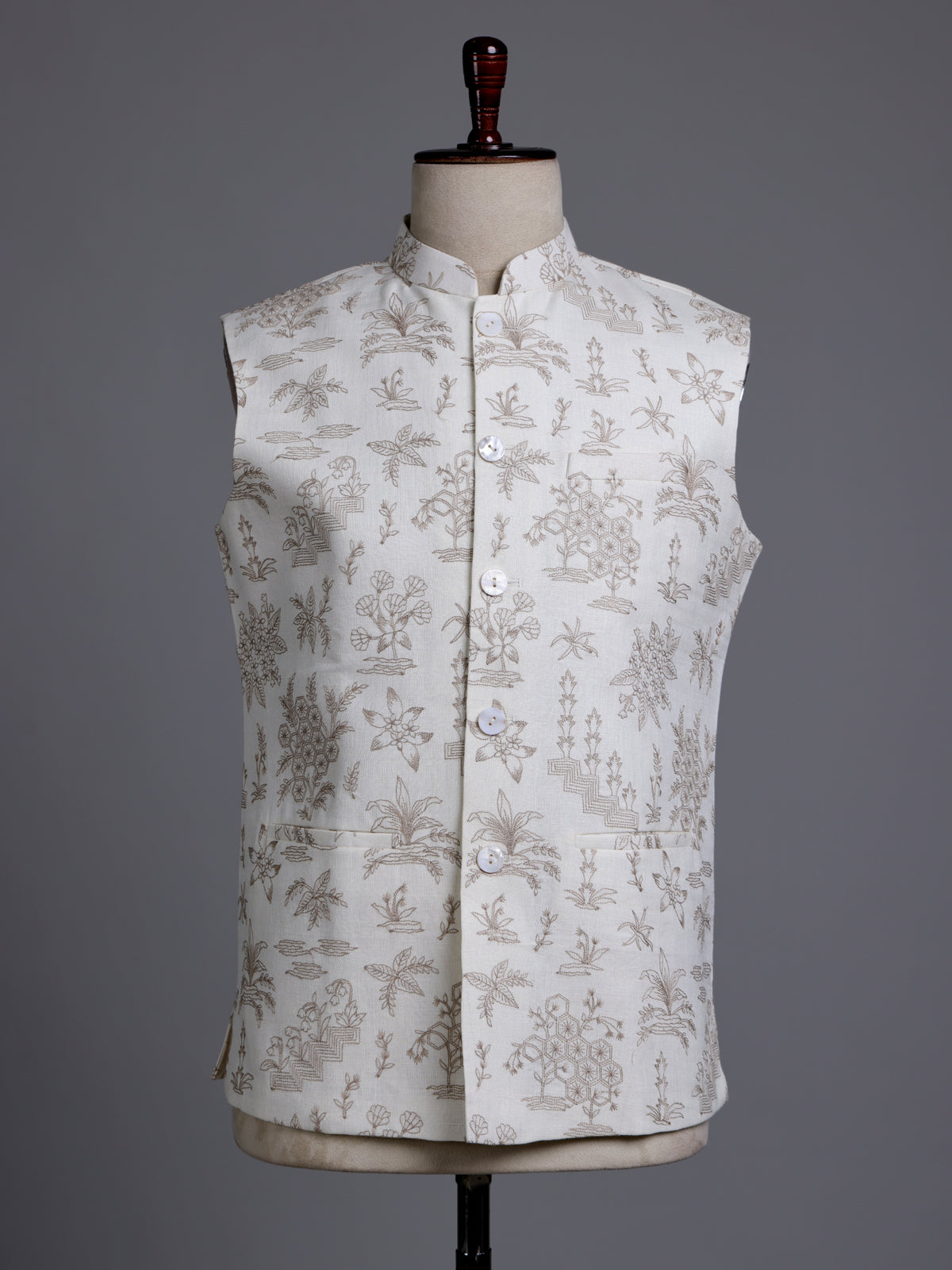 Cream heritage botanical embroidered men waistcoat