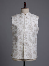 Cream heritage botanical embroidered men waistcoat