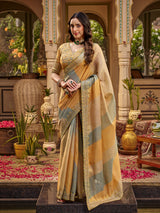 Yellow grey tissue silk women saree with modern charm