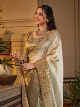 Pale mint silver women saree with floral luxury
