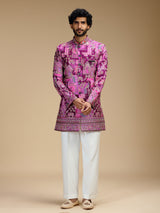 Purple art silk mens indo western with pichwai print