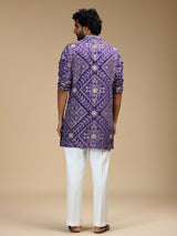 Purple pure crepe mens kurta suit with floral bandhani