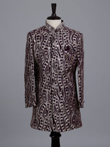 Wine boys poly cotton indowestern set with golden sequins