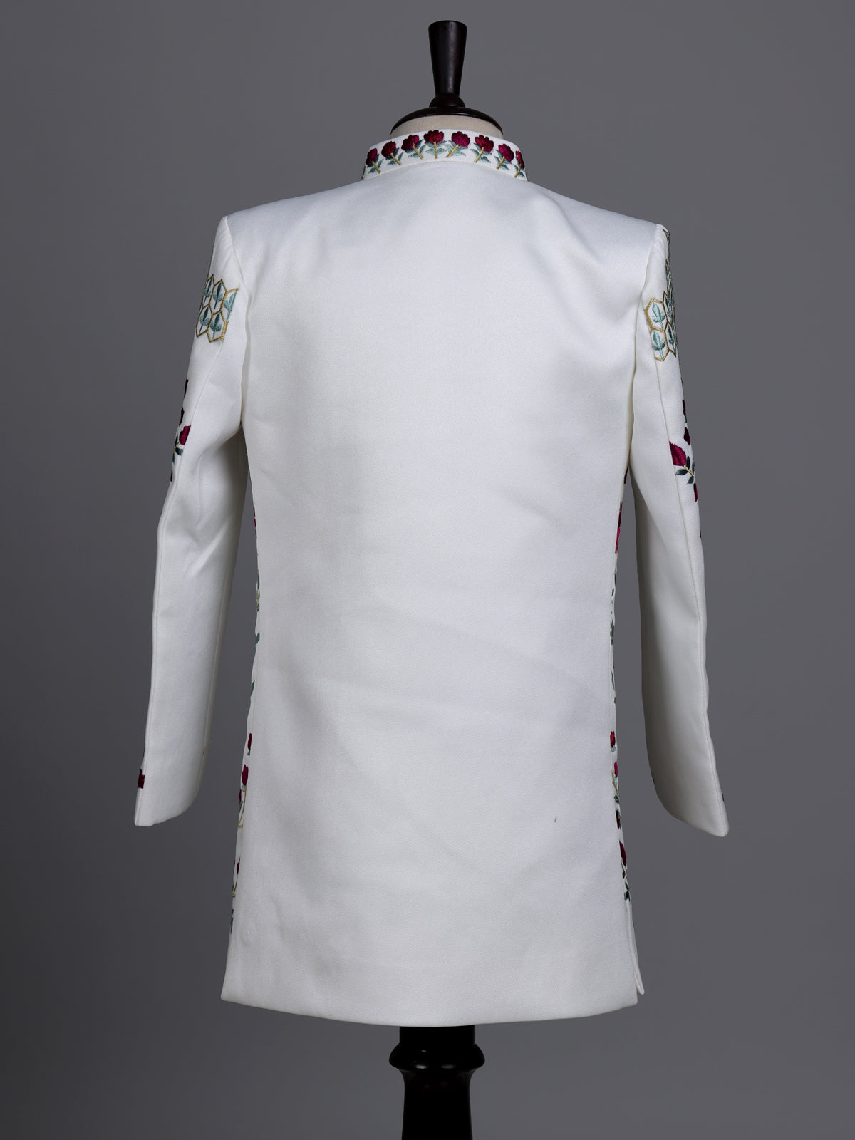 White boys terry rayon indowestern set with long jacket style