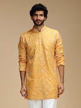 Mustard yellow art silk mens kurta suit for haldi